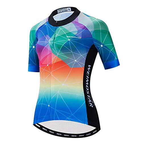 Mujeres Ciclismo manga corta Jersey bicicleta bicicleta ropa flores chaqueta con cinta reflectante grande, Cf2411-sj, Large