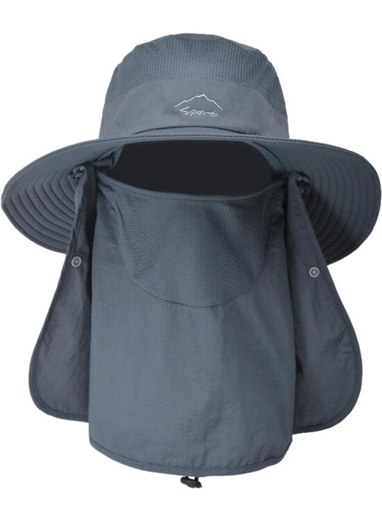 ehsbuy Sombrero de Pescador Hombre Mujeres con Cubierta Facial de ala Ancha Gorro Pescador Senderismo Sombrero para el Sol Malla Safari Jardinería Trekking Proteccion Solar Cubo Sombrero Empacable