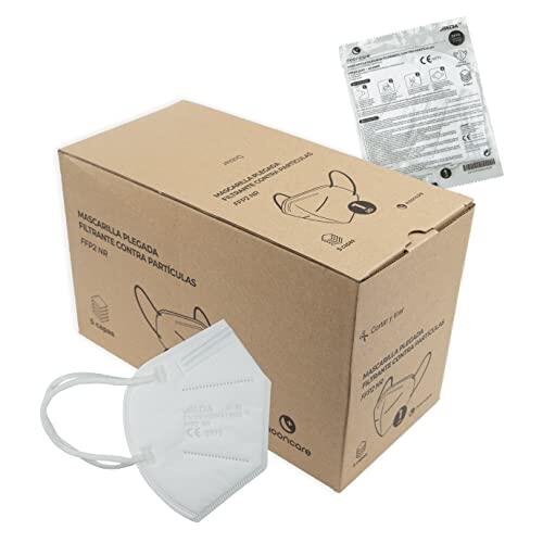 Mooncare Mascarillas FFP2 Certificada/Homologada CE, Pack 100/50 Unidades, Talla para Adulto, 5 Capas, Eficacia Filtración > 94% (Blanco)