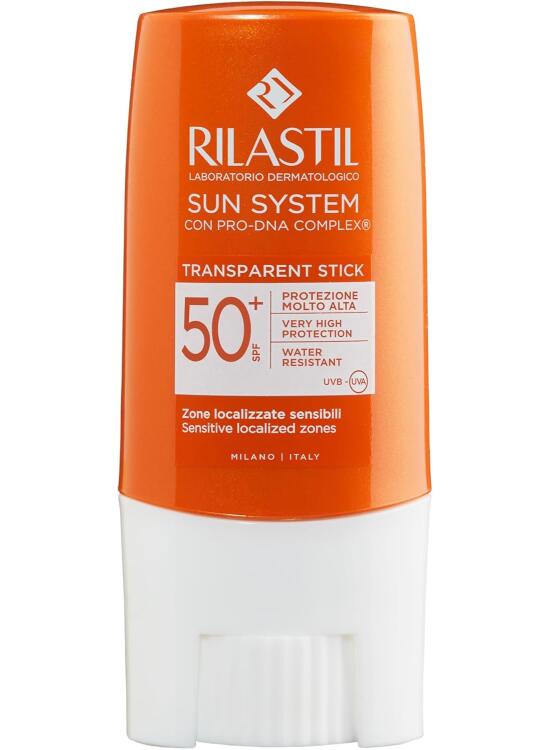 Rilastil - Sun System Stick SPF 50+, Protector Solar Transparente, con PRO-DNA Complex, Protección Alta Contra UVB y UVA, para Zonas Sensibles, Resistente al Agua - 8,5 g