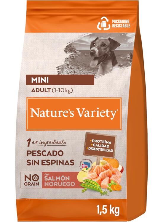 Nature's Variety No Grain Pienso para Perros Adultos con Mini con Salmón Noruego - 1,5kg