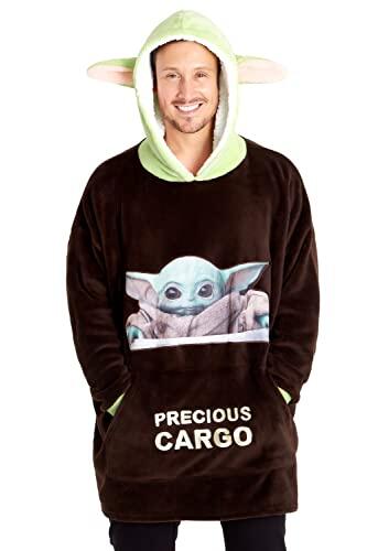 Disney The Mandalorian Sudadera Manta Gigante para Hombre de Forro Polar Baby Yoda (Marron/Verde)