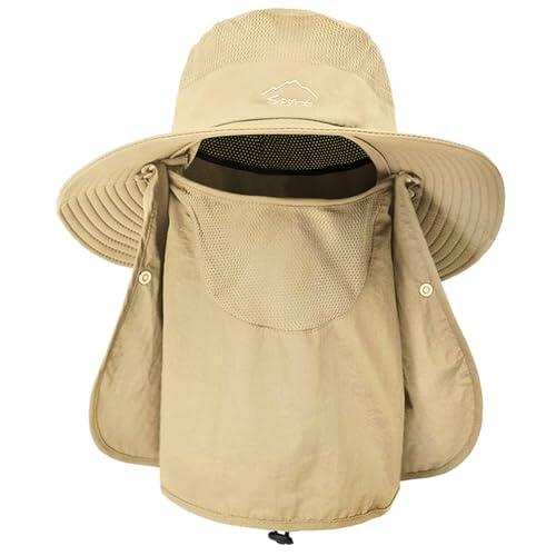 ehsbuy Sombrero de Pescador Hombre Mujeres con Cubierta Facial de ala Ancha Gorro Pescador Senderismo Sombrero para el Sol Malla Safari Jardinería Trekking Solar Cubo Sombrero Empacable