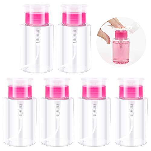 6 Piezas Dispensador de Bomba Removedor 180ml Dispensador para Quitaesmalte Botella Vacía de Plástico Transparente Dispensador de Bomba para Esmalte de Uñas Desmaquillante Virador(Rosa)