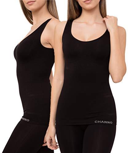Pack de 2 Camisetas Interiores Reductoras con Tirantes Anchos sin Relleno Cómodas y Elásticas Seamless Sin Costuras (Negro, XL/XXL)