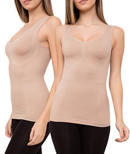 Pack de 2 Camisetas Interiores Reductoras con Tirantes Anchos sin Relleno Cómodas y Elásticas Seamless Sin Costuras (Beige, XL/XXL)