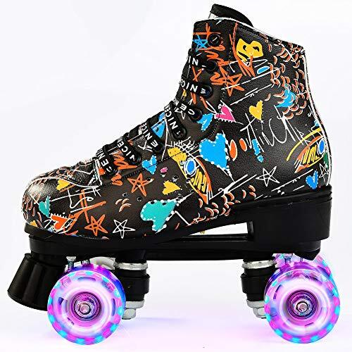Patines LED,Patines En Paralelo Niña/Mujer,Patines 4 Ruedas Hombre,Top Alto Clásico PatinesSobreRuedas Adulto,Diseño De Graffiti De Moda, Adecuado para Principiantes Al Aire Libre (43)