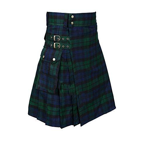 BaronHong Faldas escocesas de tartán para Hombre Falda Escocesa de tartán con Correas y Bolsillos Grandes de Carga (Verde, XL)
