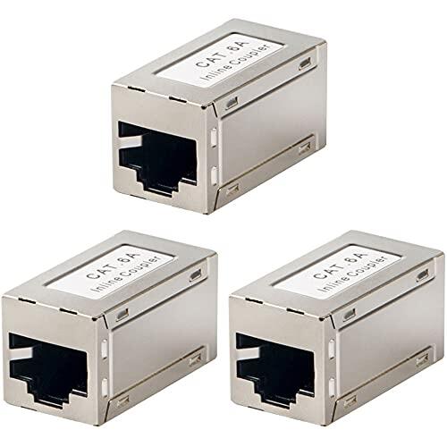 Greluma 3 Piezas Acoplador en línea de RJ45 de Metal Blindado CAT6A, Hembra a Hembra