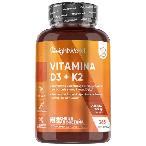 Vitamina D3 y K2 2000 UI + 200 µg - 365 Comprimidos de Vitamina D y MK7 - La Vit D contribuye al mantenimiento de los huesos en condiciones normales (EFSA), Vegetariano y Sin OGM