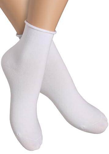 alber's SENSITIVE - Pack de 5 Calcetines cortos para mujer sin goma, antipresión, puño extra ancho, algodón suave y transpirable, blanco, 39-41