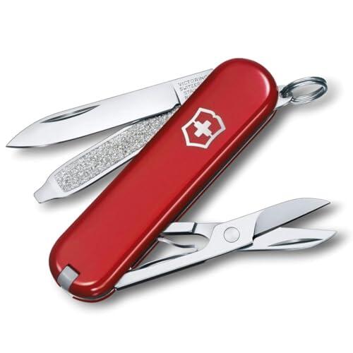 Victorinox, Classic SD, Navaja Multiuso Suiza, Cuchillo bolsillo, Regalo, 7 Funciones, Hoja pequeña, Lima de uñas, Rojo