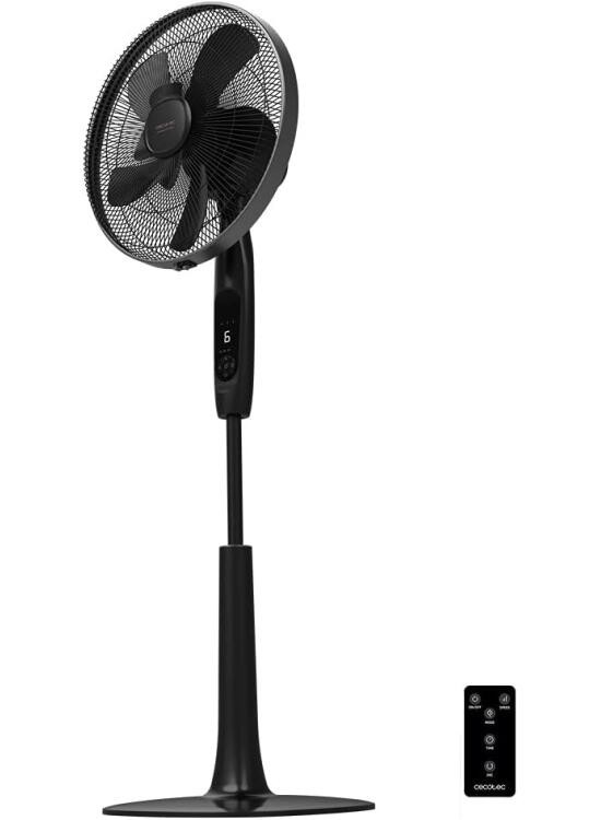 Cecotec Ventilador de Pie con Mando a Distancia y Temporizador EnergySilence 1020 ExtremeConnected. 60 W, 10 Aspas, 6 Velocidades, Motor de Cobre, Altura ajustable 115 o 135 cm, Negro