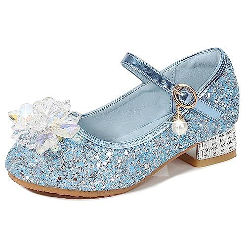 Eleasica Zapato de Lentejuelas con Adorno de Cristal de tacón bajo Princesa Cenicienta para niña Zapatos de Baile Cosplay Princesa Aurora para Regalo Reina Elsa Zapatillas,Azul,28 EU