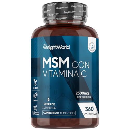 MSM con Vitamina C 2400mg, 360 Comprimidos, 6 Meses de Suministro - Suplemento de Metilsulfonilmetano y Ácido Ascórbico, Apto para Veganos, Sin Estearato de Magnesio ni OGM