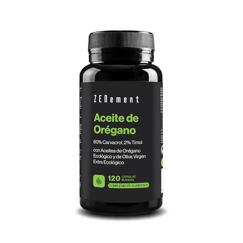 Aceite de Orégano, Estandarizado al 80% de Carvacrol y 2% de Timol – Con Aceite de Oliva Virgen Extra Ecológico para Mejor Absorción – 120 Cápsulas Blandas – Zenement