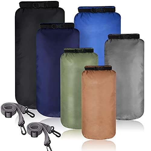 Set de 6 Bolsas Secas Impermeables Combinación de Sacos Estancos Herméticos Ligeros 20 L 15 L 10 L 8 L 5 L 3 L Correa de Hombro Ajustable Larga para Kayak Navegar Senderismo Cámping (Color Oscuro)