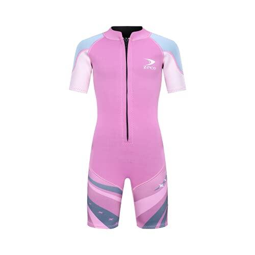ZCCO Traje de baño térmico de Neopreno para niños de 2,5 mm, Traje de Neopreno para niños, Trajes húmedos de una Pieza (Rosa, XXS)