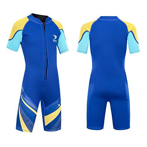 ZCCO Traje de baño térmico de Neopreno para niños de 2,5 mm, Traje de Neopreno para niños, Trajes húmedos de una Pieza (Azul, S)
