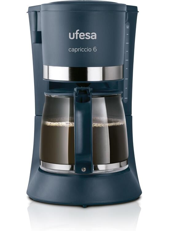 Ufesa Capriccio Cafetera de Goteo, 6 Tazas, 600W, Jarra 0.6L, Filtro Permanente, Placa Calefactora Antiadherente, Sistema Antigoteo, Auto Apagado, Azul/Verdoso
