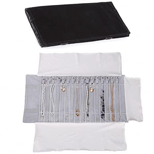 UdaLen Rollo de joyería, terciopelo rollo joyero, bolsa reticular de PVC transparente antipolvo, organizador de viaje para joyas, rollo joyero con bolsillos y cremallera (gris, franela)