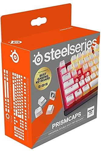 SteelSeries PrismCaps – teclas de doble inyección estilo pudding – termoplástico PBT resistente – compatible con la mayoría de teclados mecánicos – vástagos MX – blanco (Configuración británica)