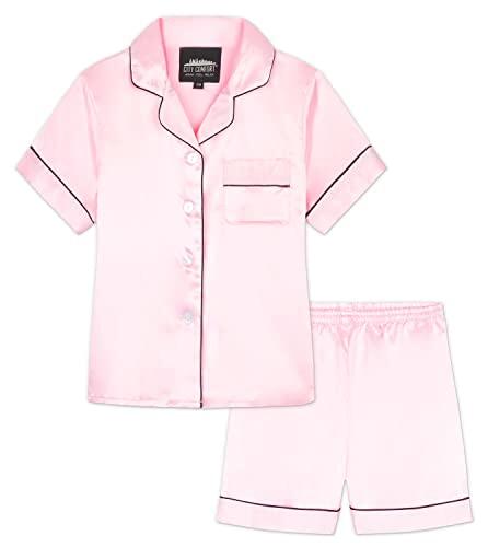 CityComfort Pijama Niña Verano Pijamas Adolescentes Conjunto 2 Piezas Pijama Saten Corto Manga Corta con Botones Ropa de Casa Regalo Niña (13-14 Años, Rosa)