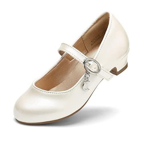 DREAM PAIRS Kids Bailarinas Niña Zapatos de Vestir de Tacón Cómodos para Fiesta Ballet Flats Chicas Princesa Brillante KFL219,Size 30,Marfil/PU,KFL219