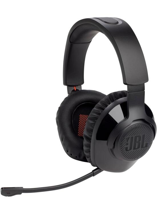 JBL Quantum 350 Auriculares para gamers con un diseño de diadema y micrófono Boom desmontable, tecnología QuantumSURROUND disponible para Windows y conectividad USB, negro