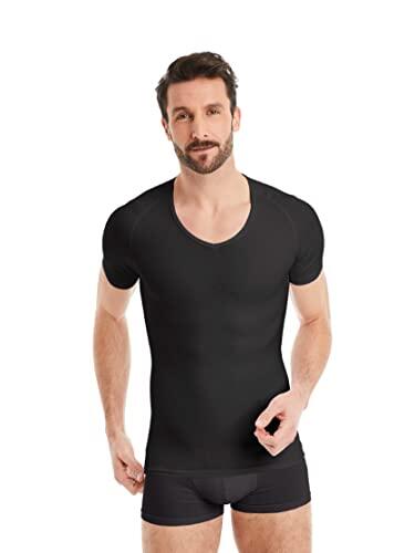 FINN Camiseta Reductora para Hombre con Cuello en V - Camiseta Interior de compresión de Manga Corta de algodón - Body Shaper para un Vientre más Plano - Ideal para ginecomastia Negro XXL