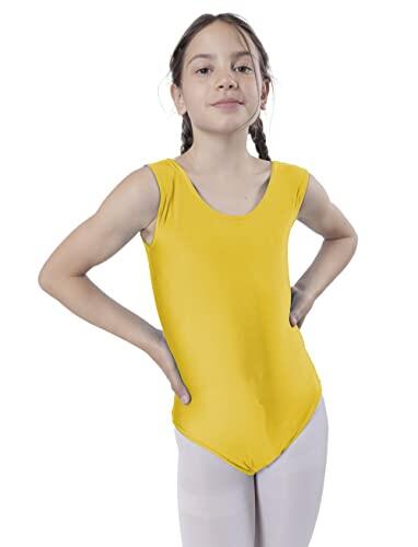 Carnavalife Maillot Ballet Danza Niñas sin Mangas, Maillot Baillot de Cuello Redondo para Gimnasia Baile Fiesta (Amarillo, 4-6 años)