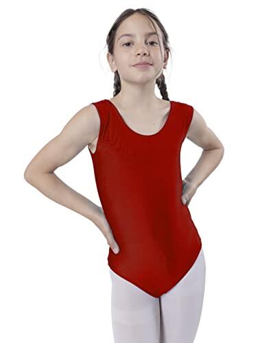 Carnavalife Maillot Ballet Danza Niñas sin Mangas, Maillot Baillot de Cuello Redondo para Gimnasia Baile Fiesta (Rojo, 4-6 años)