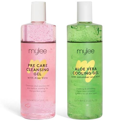 Mylee Kit de cuidado pre después con gel de aloe vera (2 x 500 ml) Gel refrescante calmante antes después de depilar la piel para todo tipo de piel