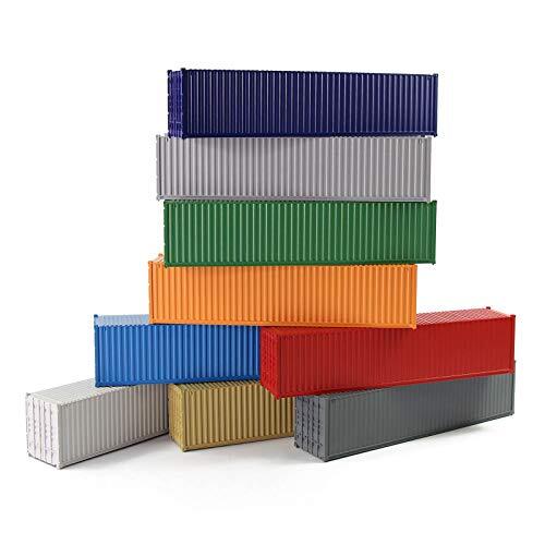 Evemodel 9 contenedores de envío de 40 pies de calibre HO 1:87, caja de carga de color en blanco, lado acanalado