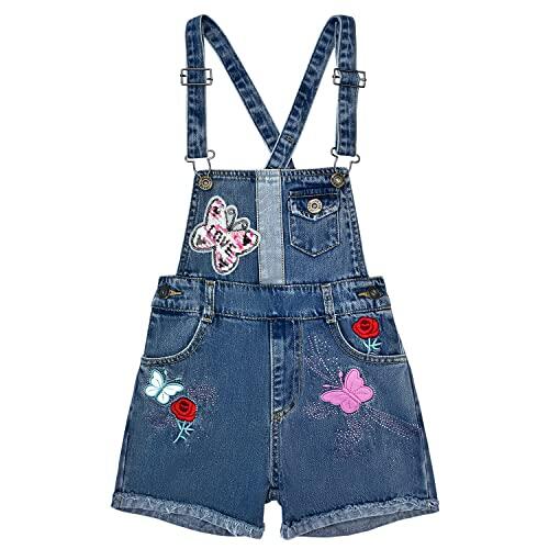 Peacolate 4-10 Años Niña Peto Para Mezclilla Monos Cortos Bordados Mariposa Lentejuelas Pantalones Cortos de Mezclilla(7-8 años)