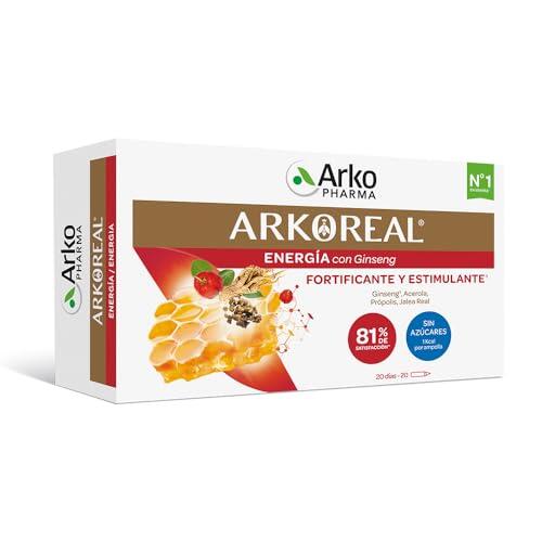 Arkopharma - Arkoreal Jalea Real Energía con Ginseng, 20 Ampollas, Complemento Alimenticio con Propolis y Acerola, Ayuda a Reducir el Cansancio y la Fatiga, Apoya la Energía y la Resistencia Física