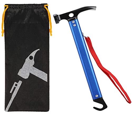 LATERN Martillo para Acampar con Gancho, 30CM Martillo de Carpa de Aluminio al Aire Libre Martillo de Estaca Multifuncional para Tienda de Campaña con Bolsa de Almacenamiento con Cordón (Azul)