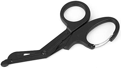 Feloyal Tijeras EMT Doblado 7.7 Inch Acero Inoxidable Chapado Titanio Mate de Tijeras de Vendaje o Gasa para Campamento Al Aire Libre (Negro)