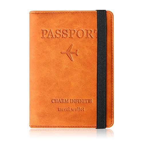 Czyan Funda Pasaporte, La Portada del Pasaporte con Bloqueo RFID para Pasaporte, Tarjeta de Crédito, Tarjetas de Visita, Pases de Embarque, Tarjeta Médica (Naranja)