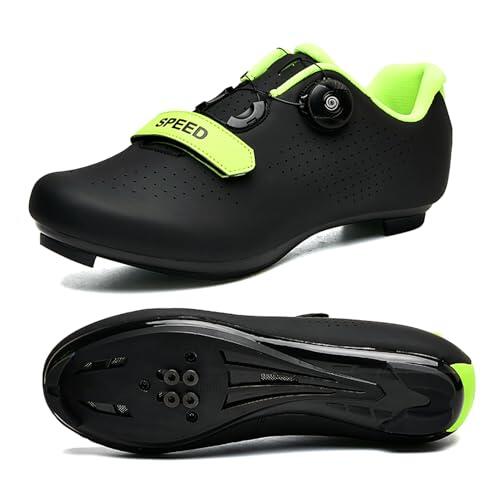 Zapatos Ciclismo Color Sólido, Hombres Mujeres Zapatillas De Bicicleta De Carretera Y MTB, Sneakers Deporte Profesionales para Exteriores Compatibles con Peloton SPD/SPD-SL Y Look Black, 46 EU