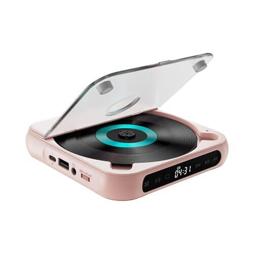 KIOALXZ Reproductor de CD portátil y Ligero con Audio y duración de batería para Estudiantes de Idiomas y viajeros. Características del Reproductor de CD:, Rosa, 135 x 135 x 25 mm