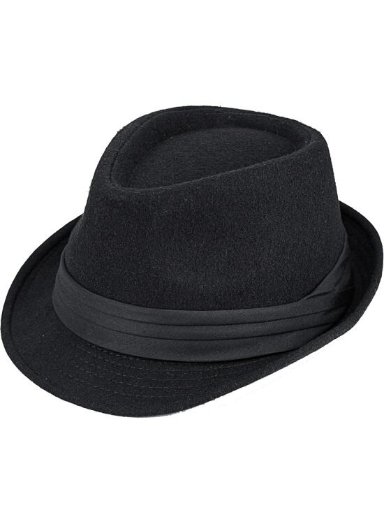 Sombrero Fedora clásico de fieltro Manhattan-Gangster-Trilby con banda unisex para mujer, sombrero estructurado Trilby Fedora (S-M)