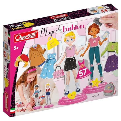 Quercetti, Magnetic Fashion Best Friends 5+, Magnetic Tiles | Juguetes Niña 5 Años Diseña la Moda, Juego Magnetico con Muñecas y Ropa Juegos Infantiles Creativos para Niñas, Made in Italy