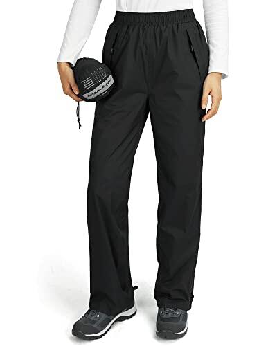 Outdoor Ventures Pantalones de lluvia para mujer, impermeables, transpirables, forrados, resistentes al viento, ligeros, softshell para senderismo y bicicleta, Negro , 38