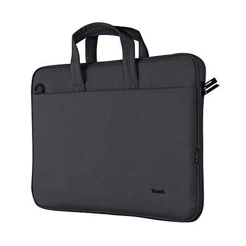Trust Bologna Maletín para Portátiles de Hasta 16", Fino y Ecológico con Correa Ajustable para Hombro, Bolsa Reciclada para Viajes, Negocios, Trabajo, Universidad - Negro
