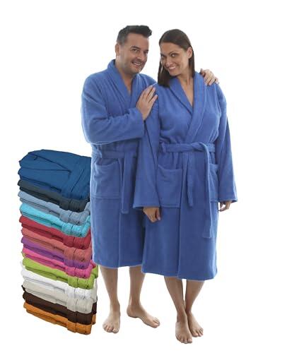 LEBENGOOD Albornoz Unisex, Mujer y Hombre 100% Algodón Rizo Americano 450 gr con Cinturón, Bolsillos, Ducha, Bata Suave, Toalla (XL, Azulon)