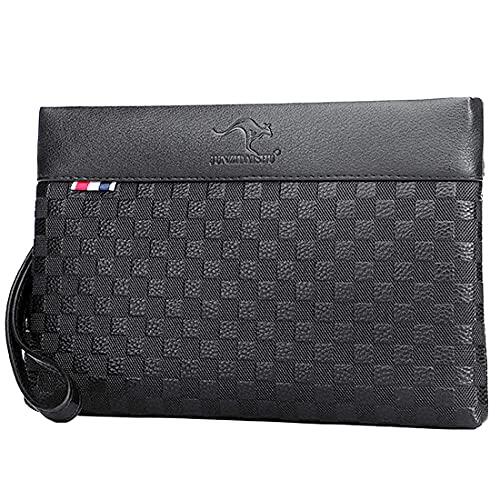 Bolso de piel para hombre de gran capacidad, bolso de mano, monedero, tarjetero, bolsillos con cremallera, billetera para hombre con correa de muñeca, para trabajo, viajes, casual