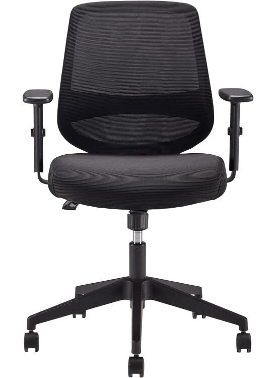 Amazon Basics Silla de oficina ergonómica, silla de escritorio, reposabrazos ajustables, soporte lumbar, agradable en la espalda, silla ejecutiva de malla, fácil montaje, 63,5 x 58,4 x 91,4 cm, Negro