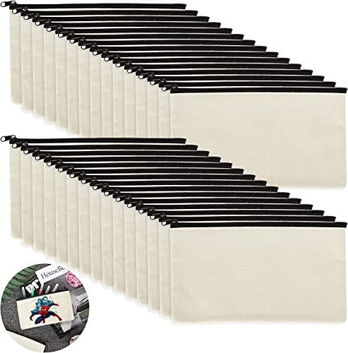 SENENQU 30 Piezas Estuche Blanco para Pintar, 12 × 21cm Estuches Telas Cremallera, Estuche Personalizable con Cremallera para Pintar