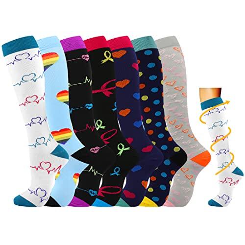 Losvcbcx 2/4/6/7 pares de calcetines de compresión para mujeres de 15 a 20 mmHg, los mejores calcetines deportivos y médicos para correr, vuelos, viajes, enfermeras